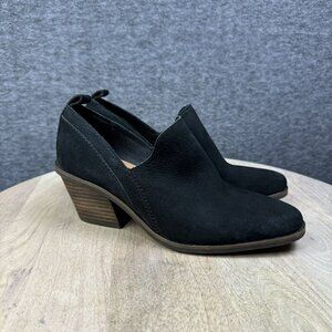 Lucky Brand Womens Black Suede Ankle Booties Size 6.5 / 37 With Stacked Heel